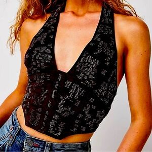 NWOT Free People Back Stage Faux Suede Beaded Halter👌